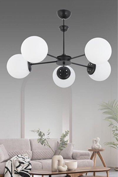 İstanbul Avize Nisa 5'lı Siyah Beyaz Glop Camlı Avize