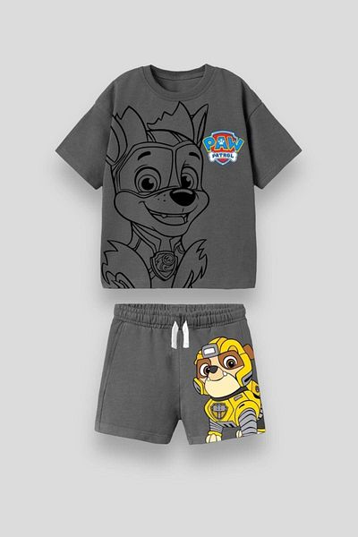 Magu Boy's Cotton T-shirt and Shorts Set - Black Paw Petrol Printed
