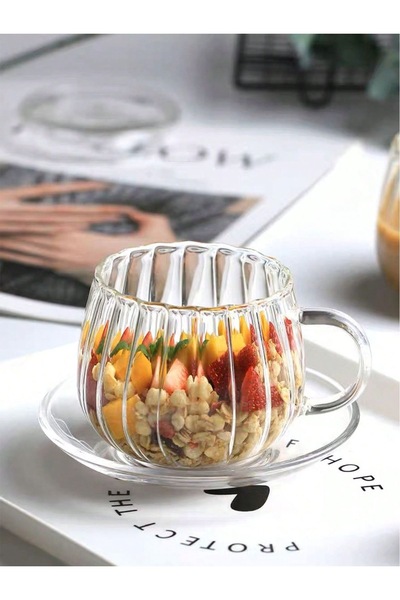 MİS KİTCHEN 2Pcs Borosilicate Glass Coffee Cups Set with Handles Espresso, Cappucino Magnolia Presentation Cup 400ml