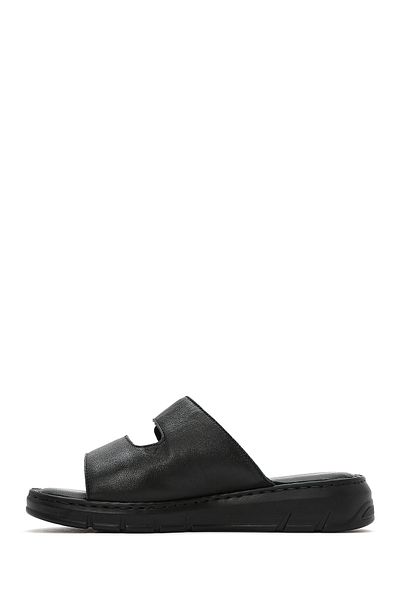 Derimod Women's Black Double Banded Leather Comfort Slippers 25Sfd341218