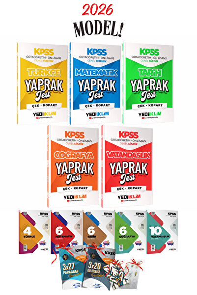 Yediiklim Yayınları 2026 Önlisans-Ortaöğretim KPSS Yediiklim 5 Branş Yaprak Test ve Branş Denemeleri Seti Toplam 12 Ürün