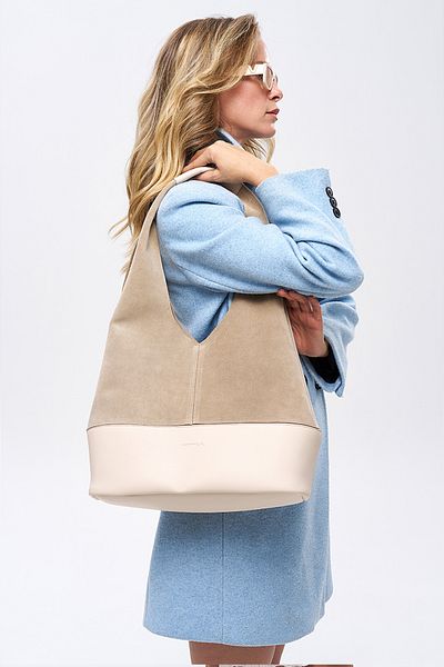 MORCA Ecru Color Genuine Suede Casual Shoulder Bag