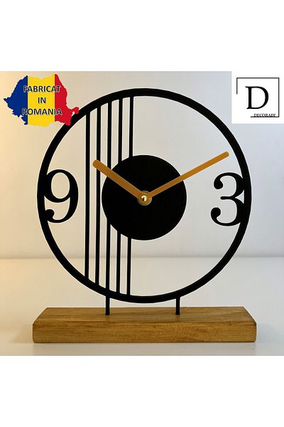 OEM Decorative clock "Armonie Timeless" with natural wood base, 23 cm, black, 3D printed