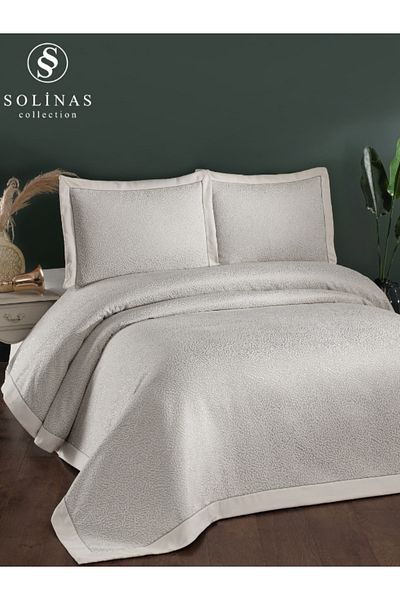 Solinas Collection Bellamira Cream – Gray Double Bedspread with Piping