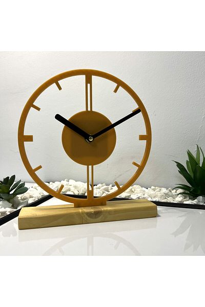 OEM Decorative clock "Moment" with natural wooden base, 21.5 cm, gold, 3D printed