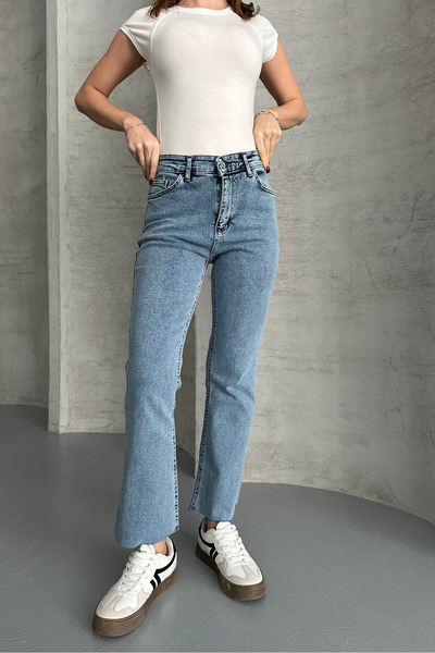macharel jeans Açık Mavi Boy Fit Kesik Paça Jean