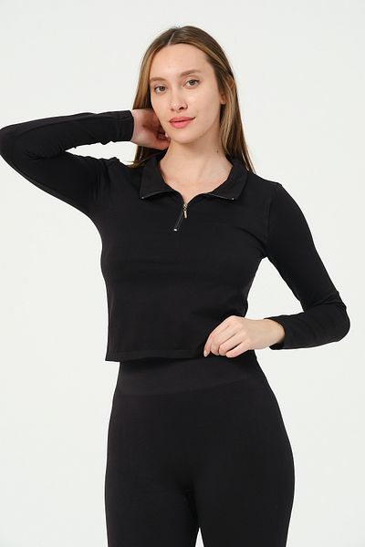 FOREVER MORE Γυναικείο αθλητικό Crop Top χωρίς ραφή με φερμουάρ