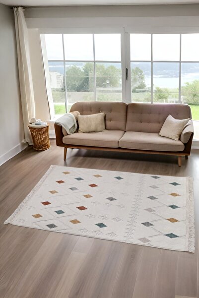 Myevilla Dekoratif Bergama Serisi Salon Oturma Odası Mutfak Kesme Yolluk Makine Halısı 9803a