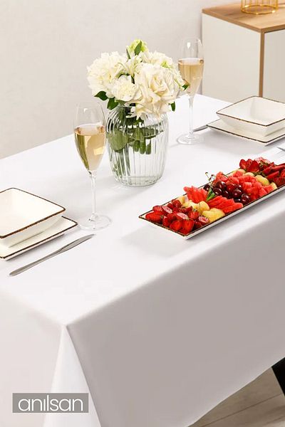 Anılsan 100% Cotton Plain White Stain Resistant Table Cloth – Durable and Easy to Clean