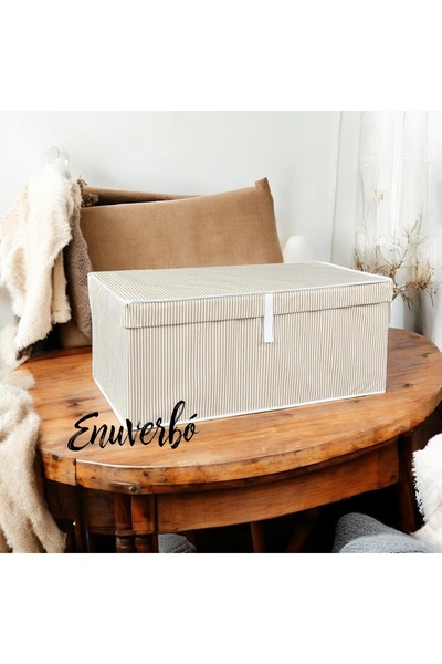 Enuverbi 3 Adet Megaplus En Büyük Boy (70x40x30 Cm) Kapaklı Yastık Yorgan Saklama Kutusu Giysi Hurcu - Bej