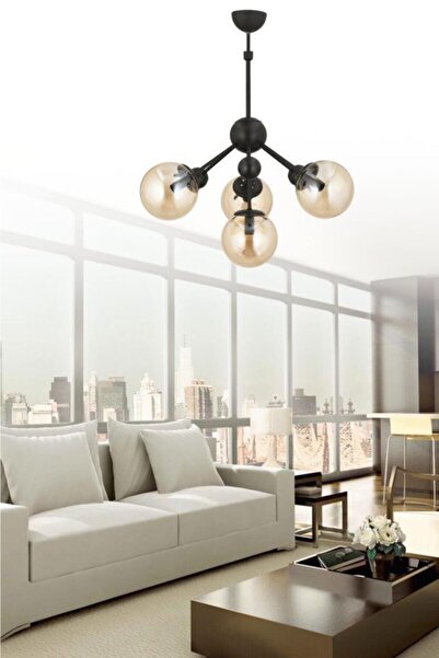 İstanbul Avize Larin 4'lü Siyah Bal Glop Camlı Avize