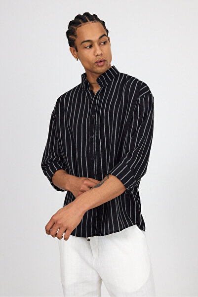 İLKCET MODA Ανδρικό πουκάμισο Oversize από υφαντό ύφασμα