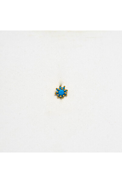 Piercing by Sever Turkuaz Çiçek Çelik Piercing Altın/Gold Renkli ve Mavi Taşl...