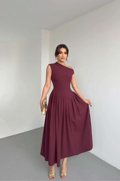 FMN Moda fustă evazată lată, potrivită pentru talie, echivalent cu marca Pinterest, lungime midi, design lung, gât barca, rochie elegantă cu clopot