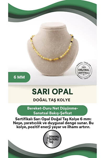 OSMANLI DEĞERLİ TAŞ قلادة من الحجر الطبيعي العقيق الأصفر المعتمد 6 مم، M589