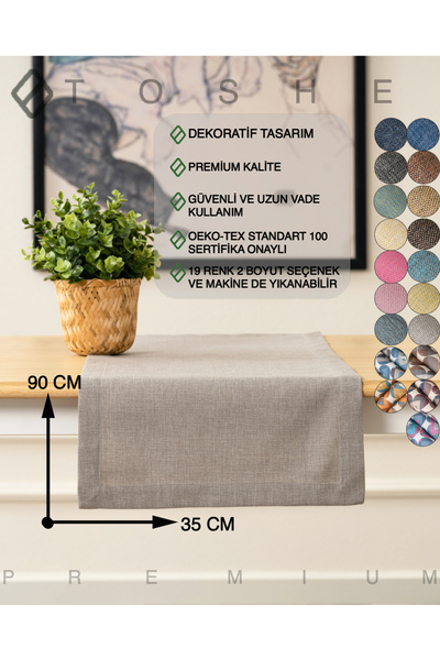 TOSHE 35 X 90 Gümüş Keten Dokuma Runner, Dekoratif Runner, Düz Runner, Runner...