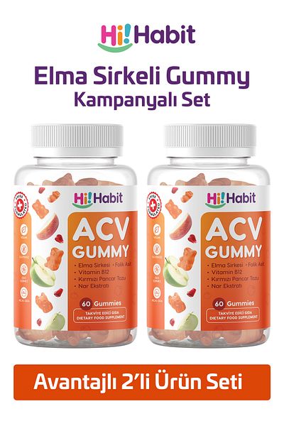 Hi Habit Apple Cider Vinegar Gummy Set of 2 – Vegan Supplemental Food Containing Folic Acid and B12 (60 Days)
