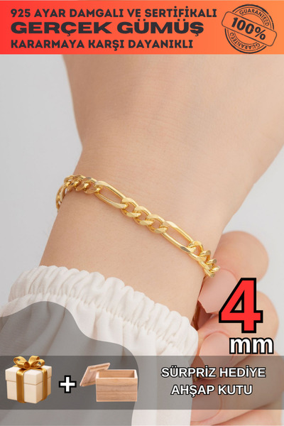 OSMANLI GÜMÜŞ 18 Ayar Gerçek Altın Kaplama Kararmayan 4 Mm Kalınlıkta Figaro ...