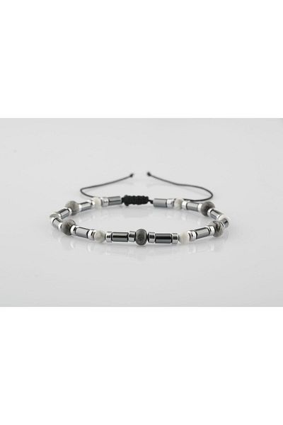 OSMANLI DOĞAL TAŞ Gray Jasper-hematite-havlite Natural Stone Bracelet