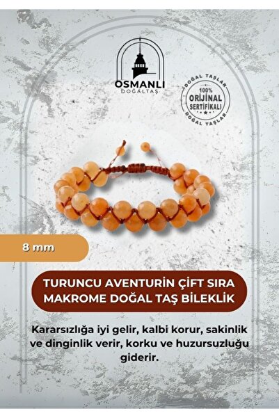 OSMANLI DOĞAL TAŞ سوار أورانج أفينتورين 8 ملم صف مزدوج من الحجر الطبيعي