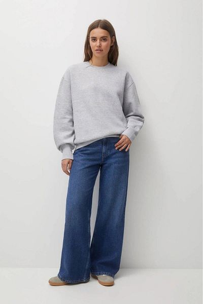 Tight Lady 100% bumbac pentru femei, gri Melange, cu 3 fire, de bază, supradimensionat, cu gâtul turn, cu mânecă lungă, de înaltă calitate