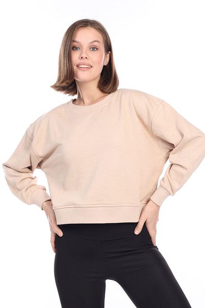 Tight Lady Γυναικείο 100% βαμβακερό μπεζ εξαιρετικής ποιότητας διαγώνιο χωρίς ανύψωση 3 νημάτων Crew Neck Basic φούτερ