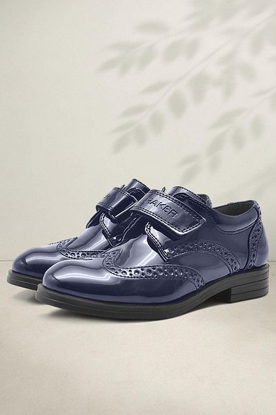 Rakerplus Navy Blue Velcro Oxford Boys' Patent Leather Shoes