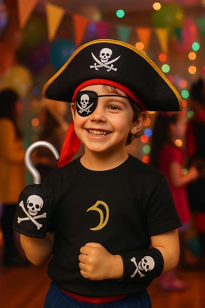TOYFEST قبعة الكابتن جاك سبارو - خطاف - قناع العين مجموعة من 3 زي قرصان للأطفال