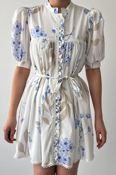 ZISHAN Multicolored Floral Patterned Mini Linen Summer Zmrman Design Dress 163