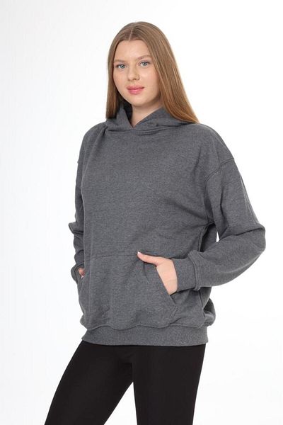 Tight Lady 100% bumbac pentru femei, afumat antracit Melange Basic, cu 3 fire, hanorac supradimensionat cu buzunar kangru
