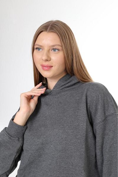 Tight Lady 100% bumbac pentru femei, afumat antracit Melange Basic, cu 3 fire, hanorac supradimensionat cu buzunar kangru