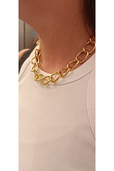 NAS fashion قلادة سلسلة سميكة ذات حلقة متشابكة - 45 سم تصميم أنيق وقوي وحديث