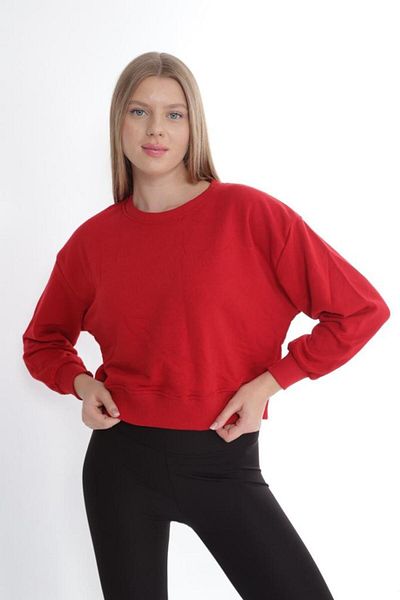 Tight Lady Women's 100% Cotton Red Ultra Quality Diagonal No Riser 3 thread Crew Neck Basic Sweatshirt