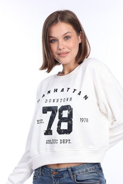 Tight Lady Women's 100% Cotton Printed Ecru Ultra Quality Diagonal Without Raising 3 Thread Crew Neck Basic Sweatshirt