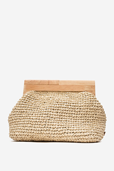 Dericlub DERİCLUB Kadın Handmade Hasır Bohem Clutch El Çantası ZY 25009 BEJ