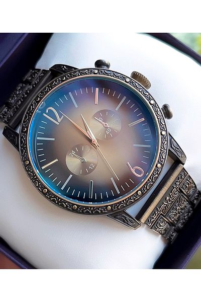 Weluxa Bronze Color Antique Case Cord Men's Wrist Watch with Motif Detail
