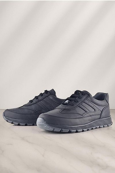Rakerplus Genuine Leather Black Lace-Up Sports Casual Shoes