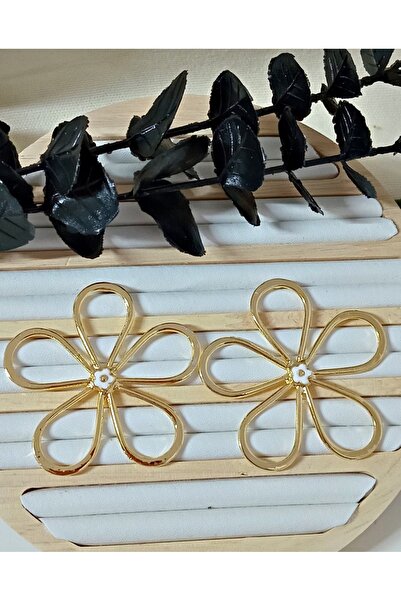 mos&more Gold Beyaz Mineli Papatya Kadın Küpe, Daisy