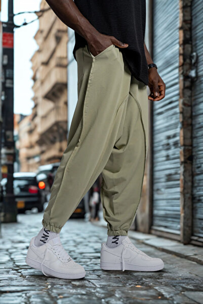 Morfine Erkek Ters Dikişli Retro Havuç Haki Şalvar Pantolon