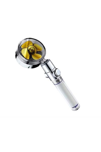 OEM Shower Head with Propeller and Turbo Jet Vortex, ON/OFF Button, 360° Rotating Head, Chrome-Gold