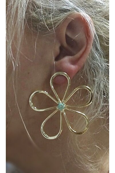mos&more Gold Yeşil Mineli Papatya Kadın Küpe, Daisy