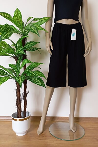 VİP BERA TEKSTİL Unisex Siyah 1. Kalite Likralı Penye Bol Paça Bermuda