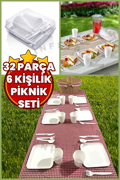 İnfeta 32 Parça 6 Kişilik Piknik Seti Çatal Bıçak Kaşık Tabak Seti Kutulu