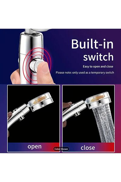 OEM Shower Head with Propeller and Turbo Jet Vortex, ON/OFF Button, 360° Rotating Head, Chrome-Pink