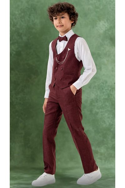 Atlas Kids Boy's Tuxedo Suit – Vest with Trousers, Bow Tie, Shirt, Chain 5-Piece Set