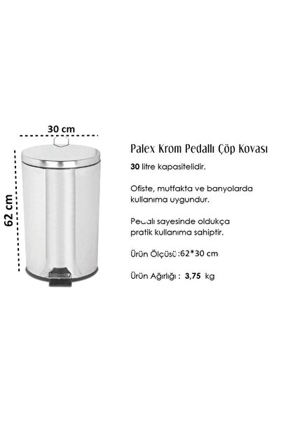 Çelik Ayna Palex Chrome Pedal Trash Can 30 Liters