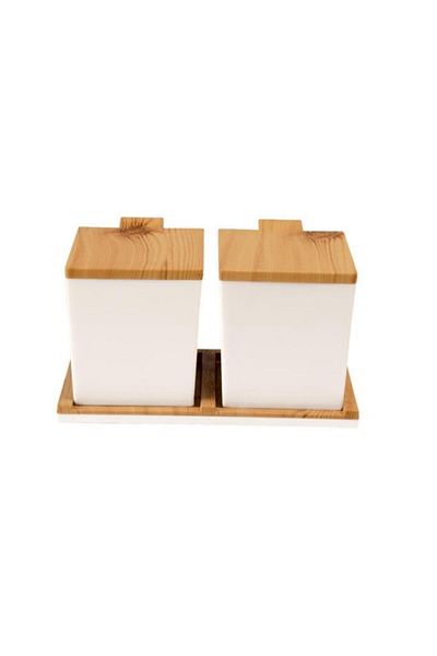 Moonstar Plastic Spice Set with Wooden Bamboo Look Lid-fvset-14b