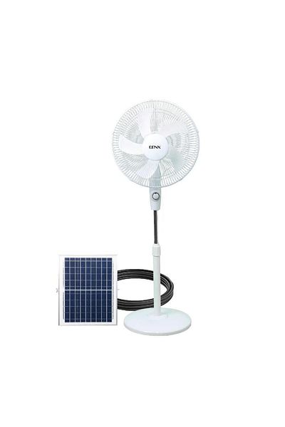 Denx مروحة شمسية قابلة لإعادة الشحن Dx2606 مزودة بإضاءة LED وبطارية 5000 مللي أمبير في الساعة