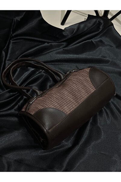 LEVA Kahverengi Deri hasır görünümlü el ve omuz çantası