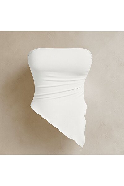 Eco Sense Askısız Asimetrik Likralı Yan Büzgülü Bluz, Asimetrik Straplez Esne...